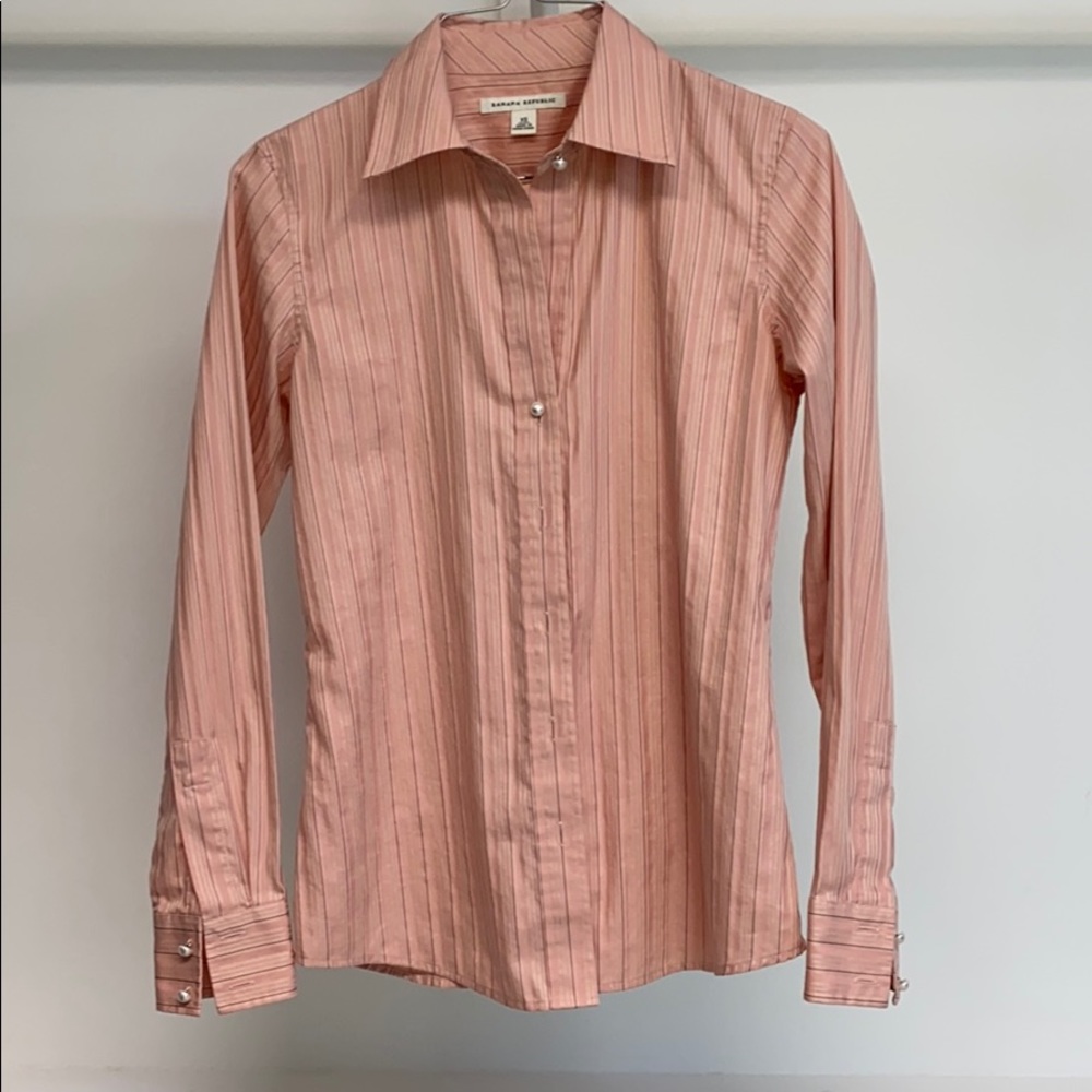 Banana republic striped pearl button up shirt